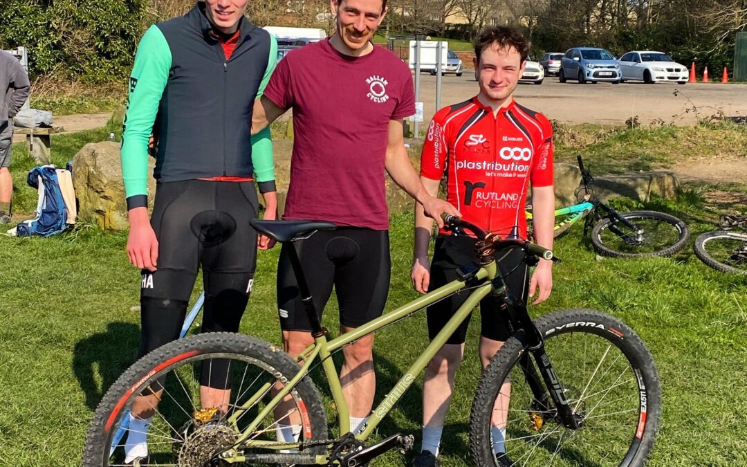 Race winner Calum Brown (centre), pictured alongside second placed Kieran Savage (left) and third placed Ollie Maynard (right)