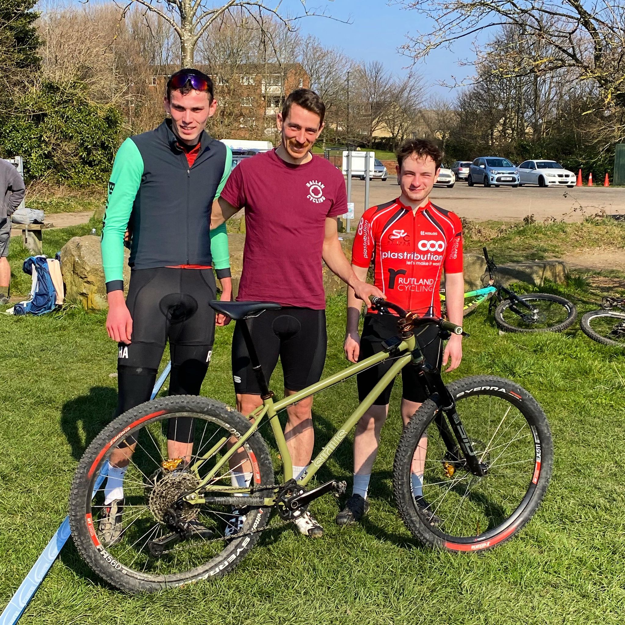 Race winner Calum Brown (centre), pictured alongside second placed Kieran Savage (left) and third placed Ollie Maynard (right)