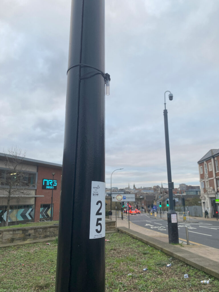 Vial attached to lamppost in Burngreave 