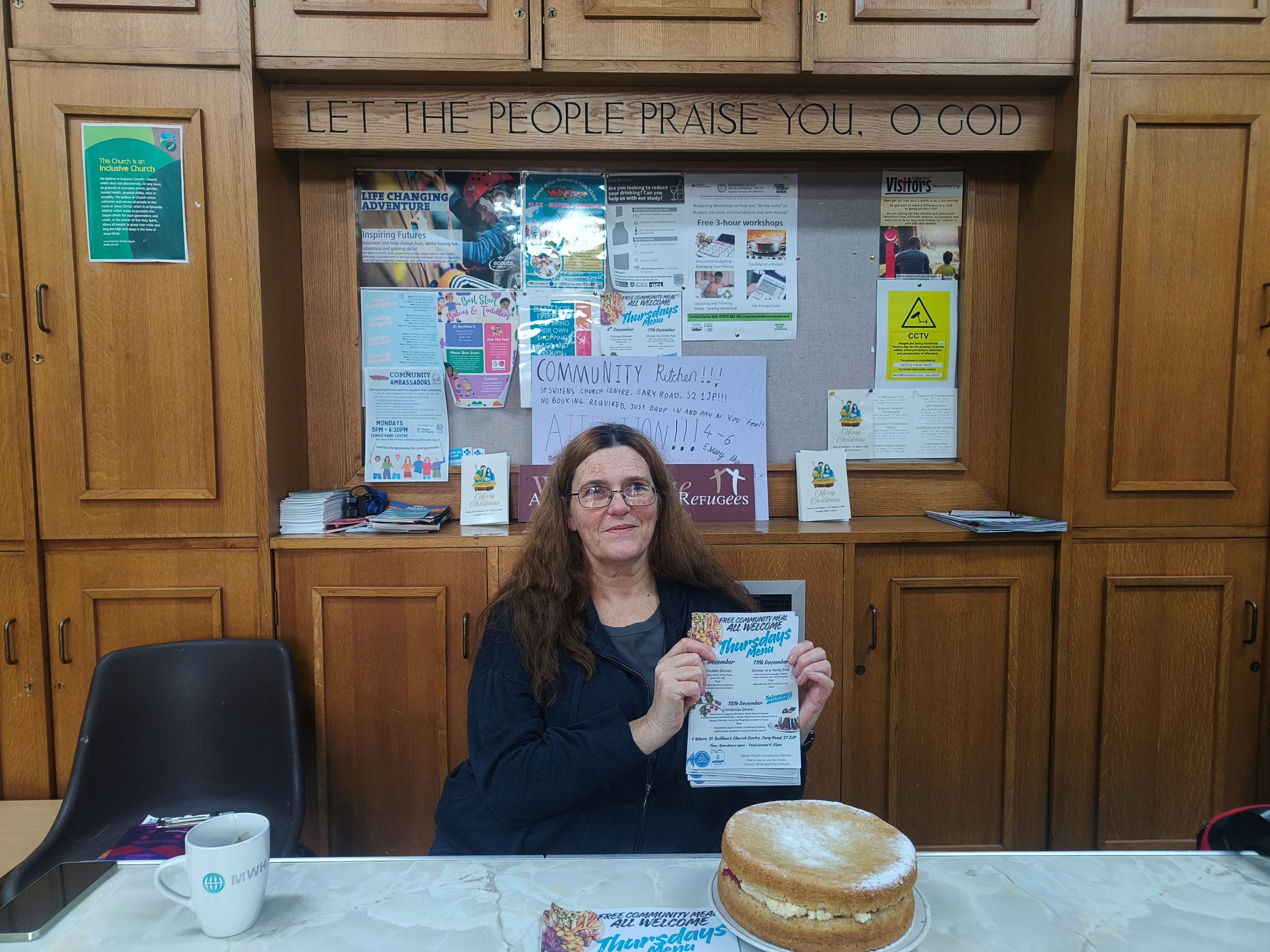 A photo showing the organiser of the free Christmas dinners.