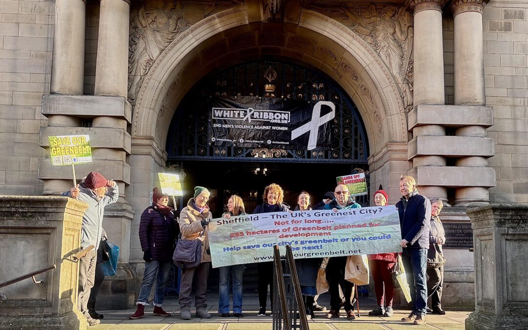 Protesters oppose “unfair” S35 greenbelt development outside Sheffield Town Hall