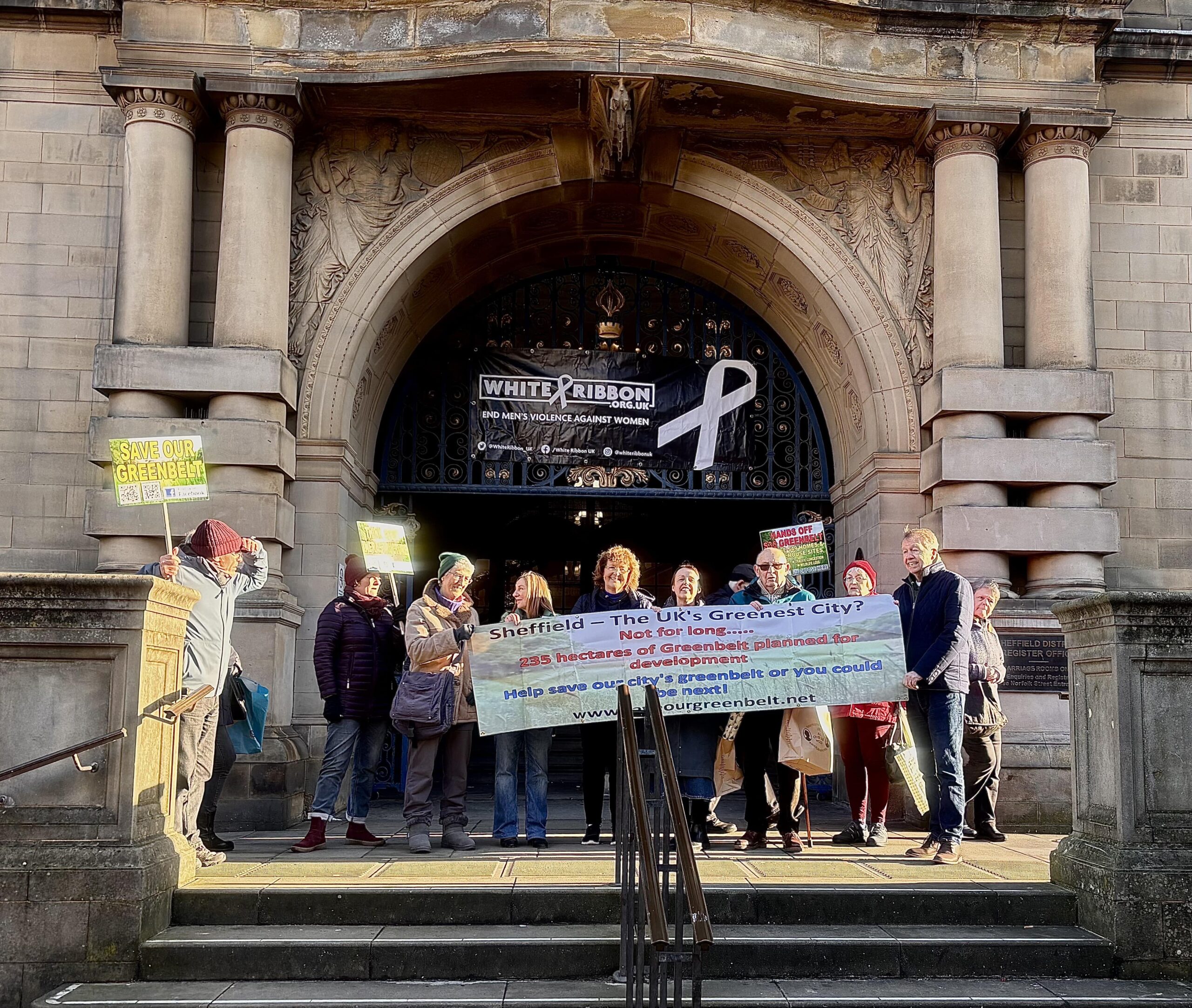 Protesters oppose “unfair” S35 greenbelt development outside Sheffield Town Hall
