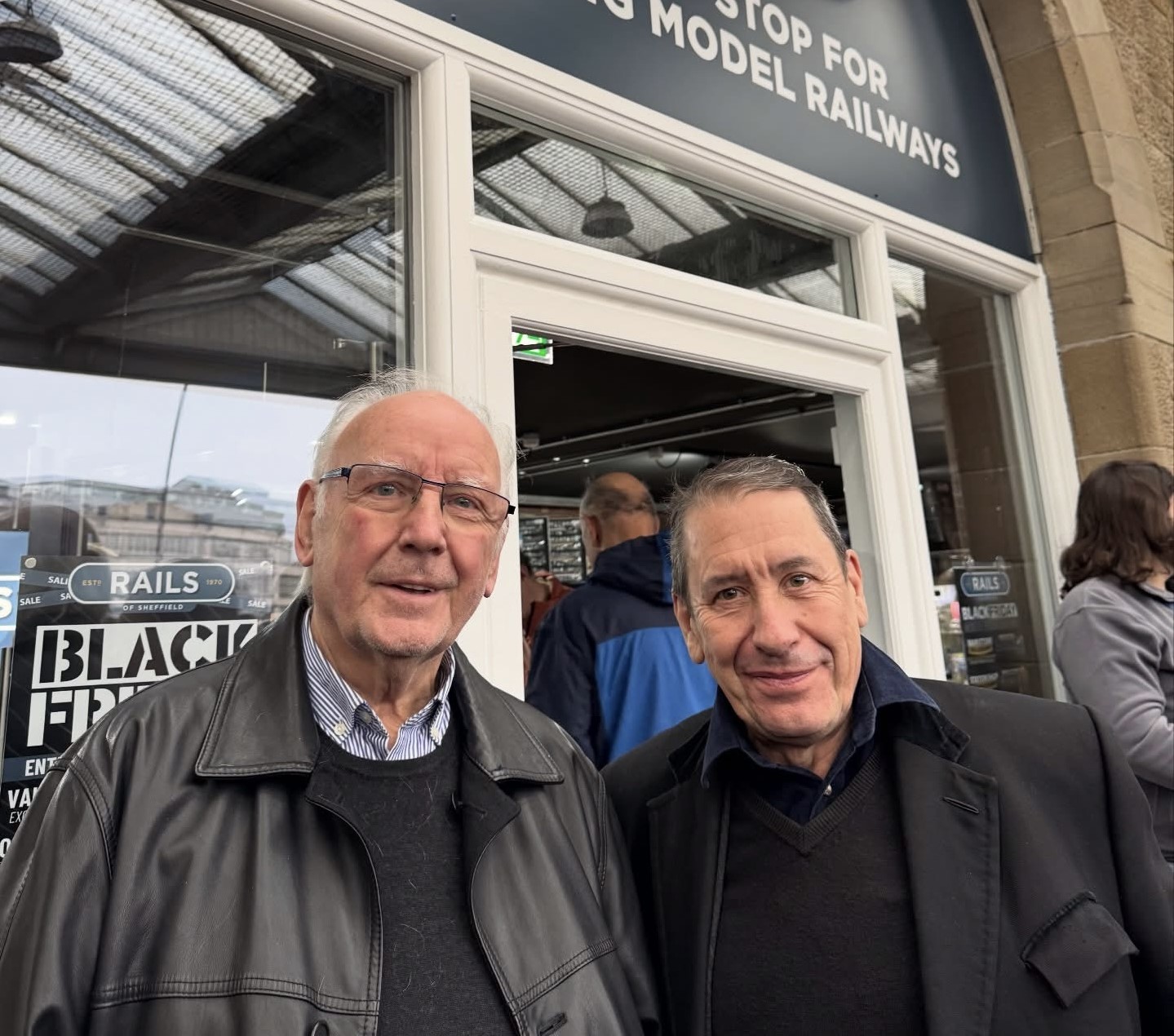 Peter Waterman and Jools Holland outside Rails of Sheffield