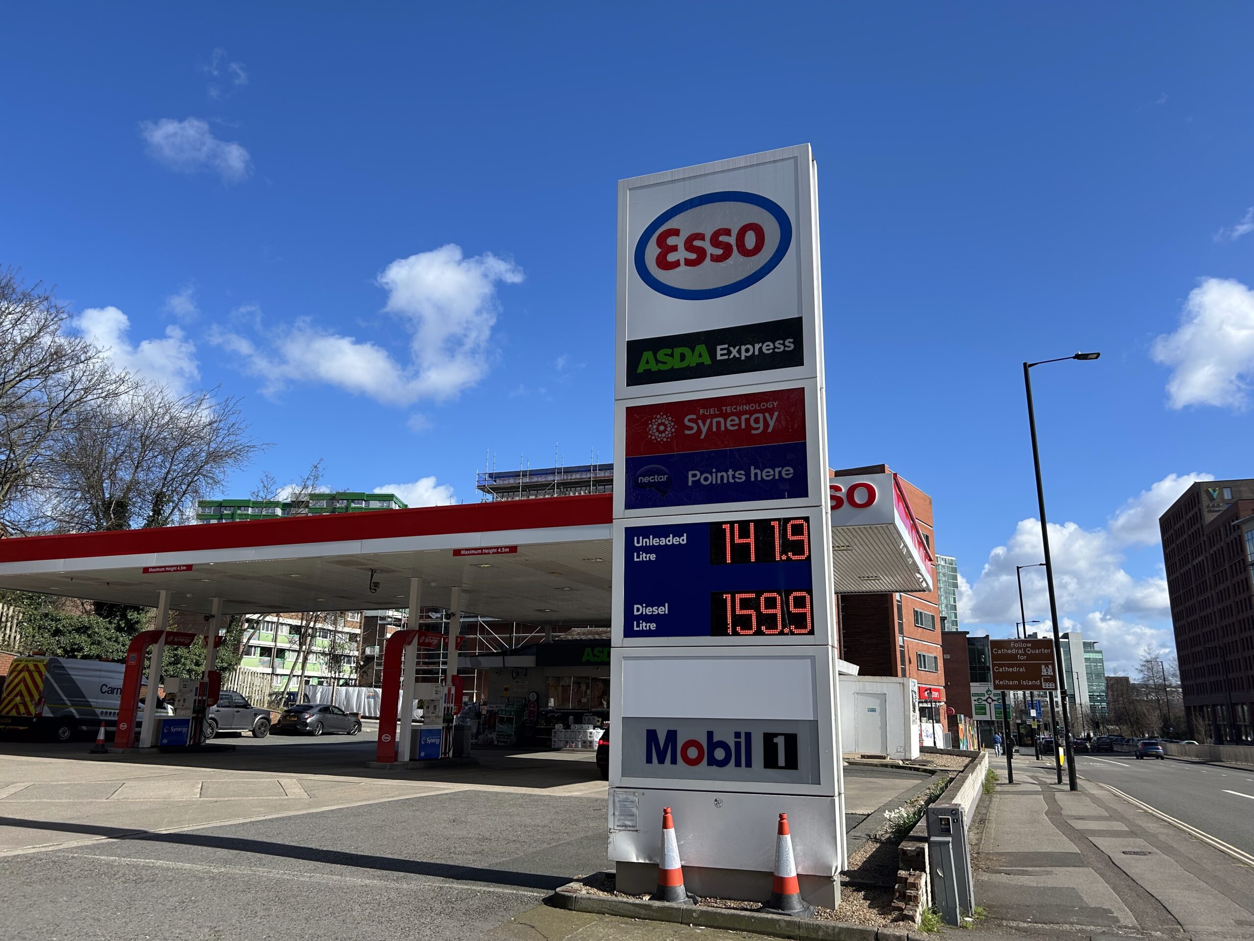 IMG_0726 An Esso petrol station in Sheffield with blue sky behind