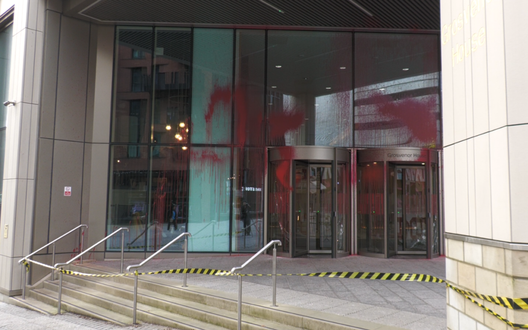 “Blood on their hands and paint on their buildings”: protesters vandalise HSBC overnight